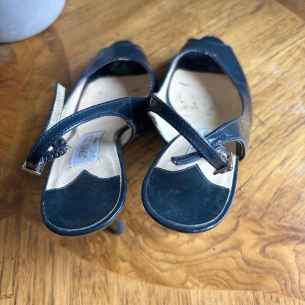 Jimmy Choo Black Patent Leather Slingback Peep Toe High Heel Pumps - Picture 3 of 5